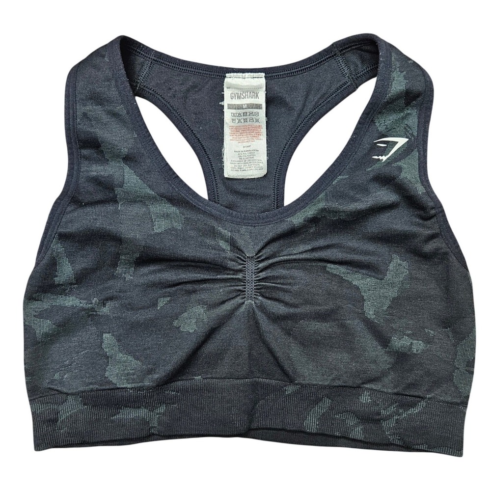 Gymshark Black Camo Seamless Racerback Sports Bra Ruched Medium